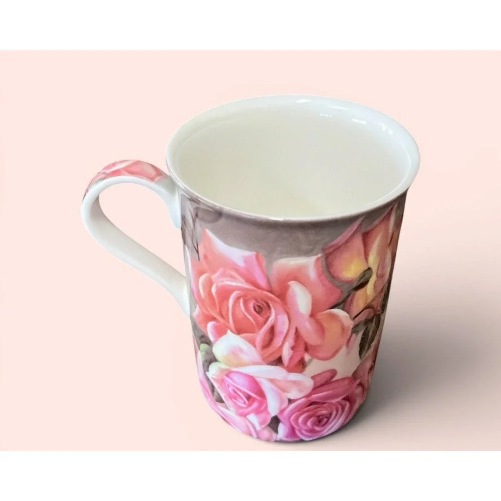 Stechcol Gracie Bone China Floral Pink Rose Coffee Mug Tea Cup 10 oz Flowers VTG